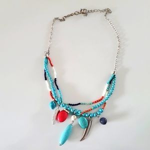 Boutique Silver Tone Beaded Accent Multi Strand Fashion Necklace